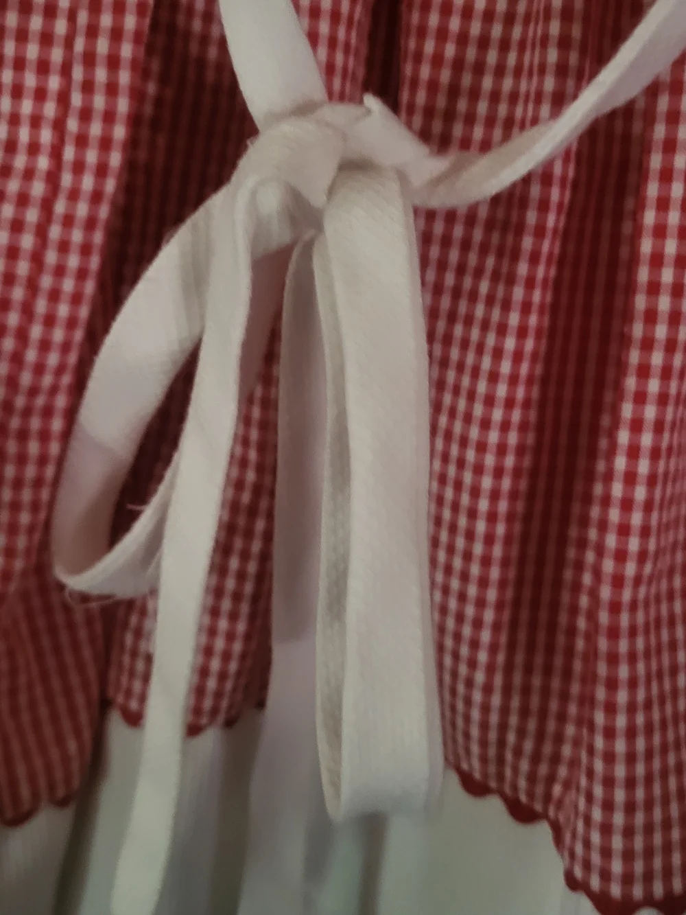 Vintage 90's Red Gingham Girl's Picnic Dress With Cherry Trim 5/6